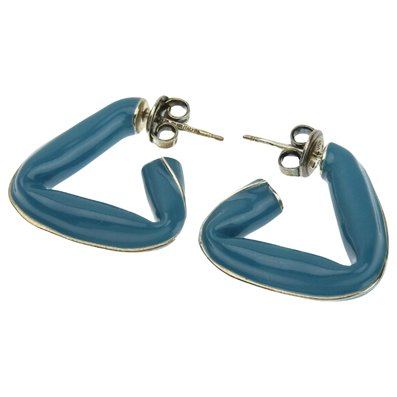 BOTTEGA VENETA★素敵!Triangle Torchon Blue Earrings Bottega Veneta Triangle Blue Silver ref.1163872 - Joli Closet
