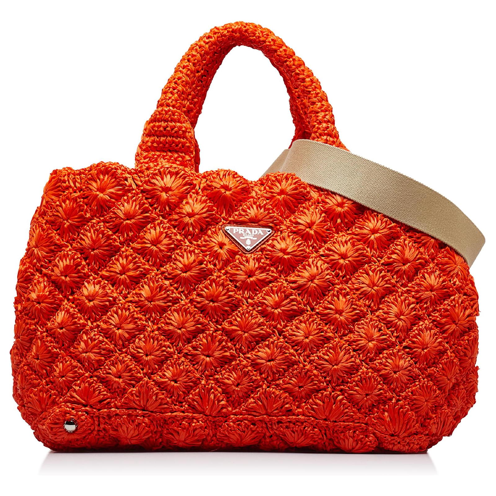 Cartable Prada en raphia orange ref.1086132 - Joli Closet