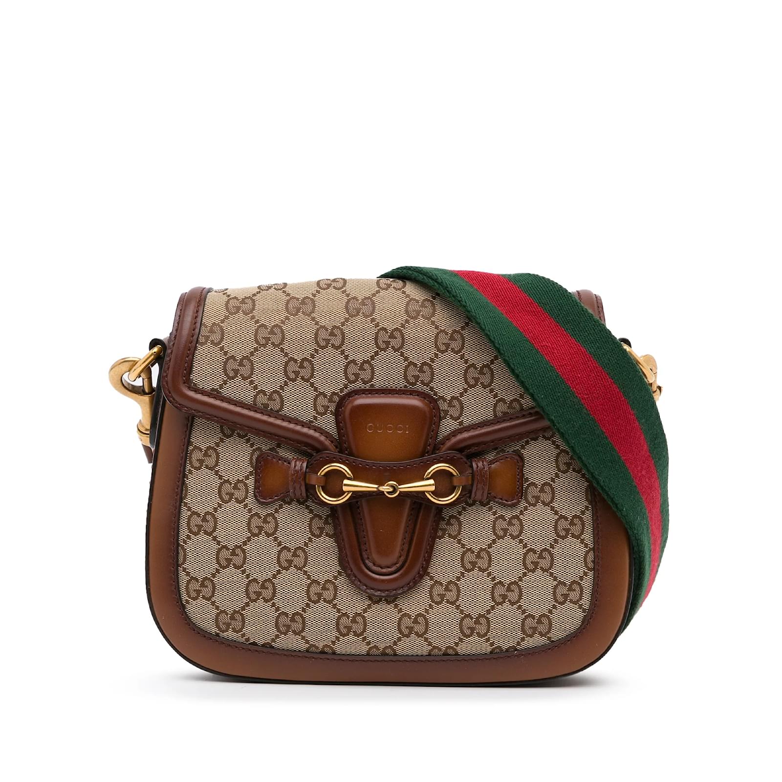Bandolera Gucci mediana de lona con GG para mujer en color marrón