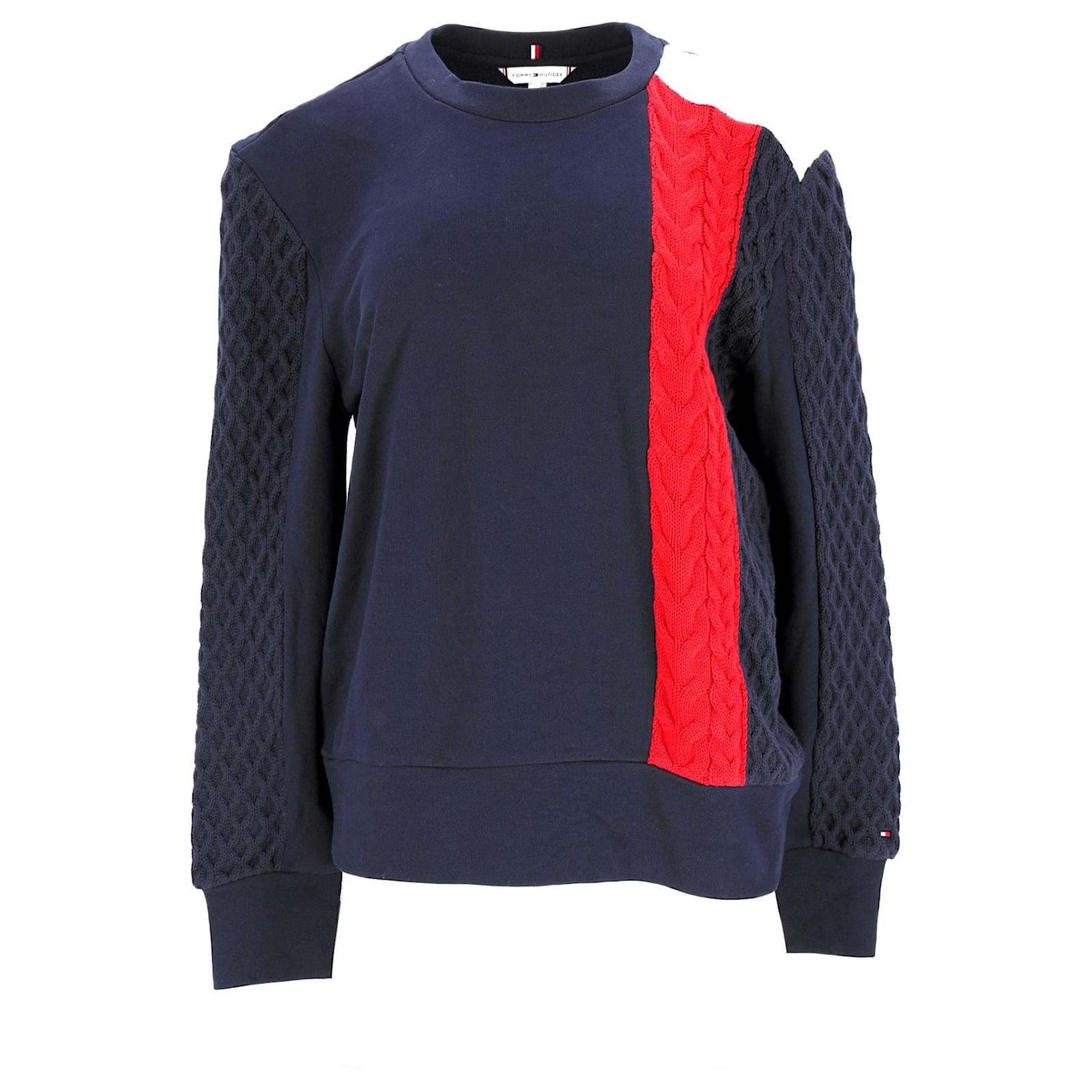 Tommy Hilfiger Womens Knit Panel French Terry Sweatshirt Blue Cotton  ref.1166025 - Joli Closet