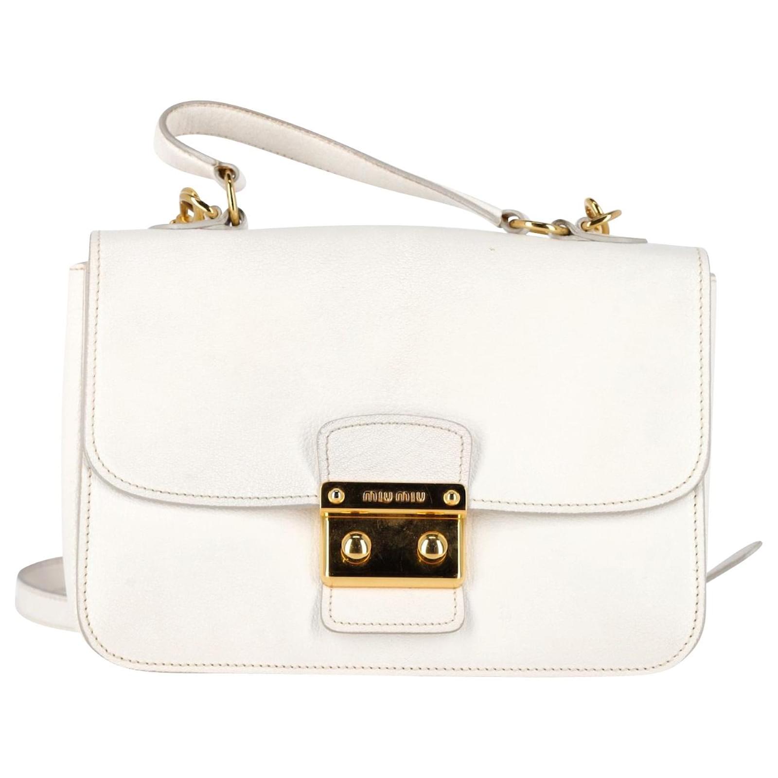 Miu Miu Madras Push Lock Flap Top Handle Bag in White Leather ref