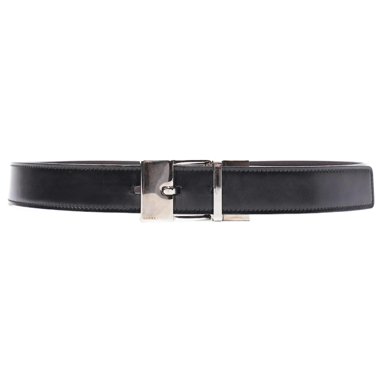 Gucci Square Buckle Belt Black Leather 80cm 32