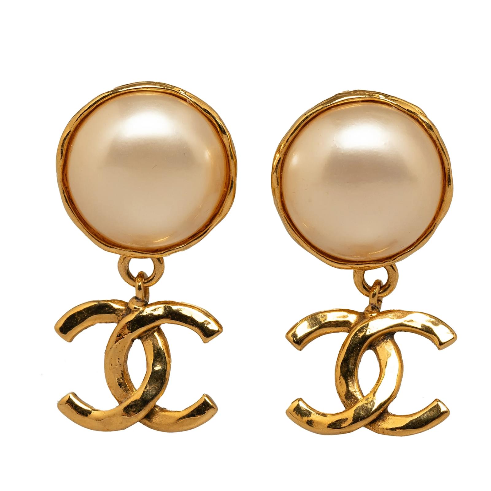 Chanel Faux Pearl Clip On Earrings