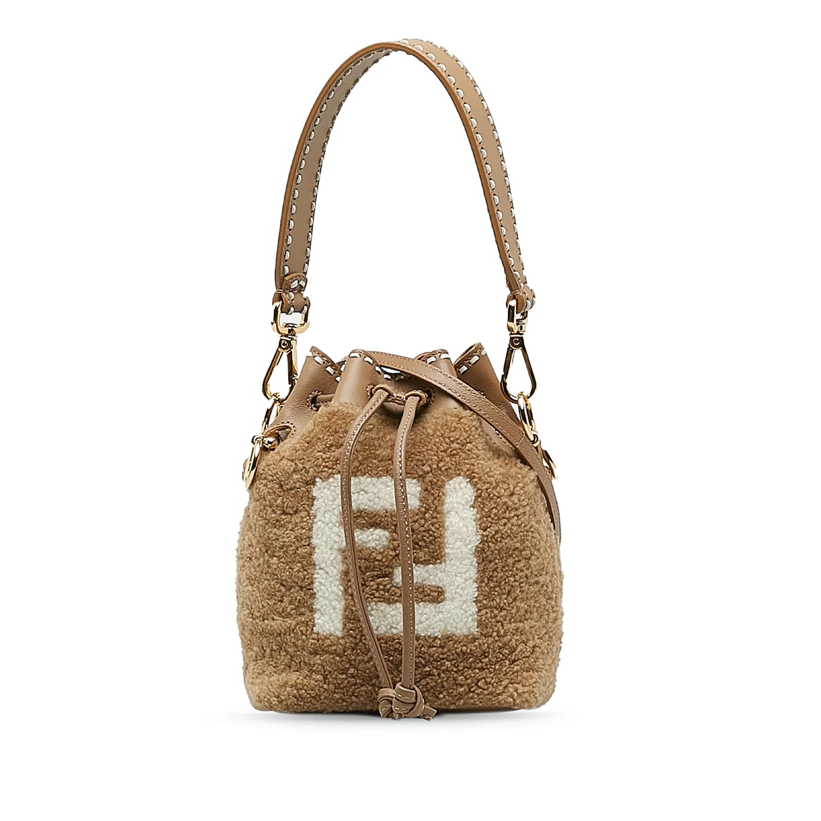 Hellbraune Fendi Shearling Mini Mon Tresor Beuteltasche Kamel Leder ref.1174582 Joli Closet