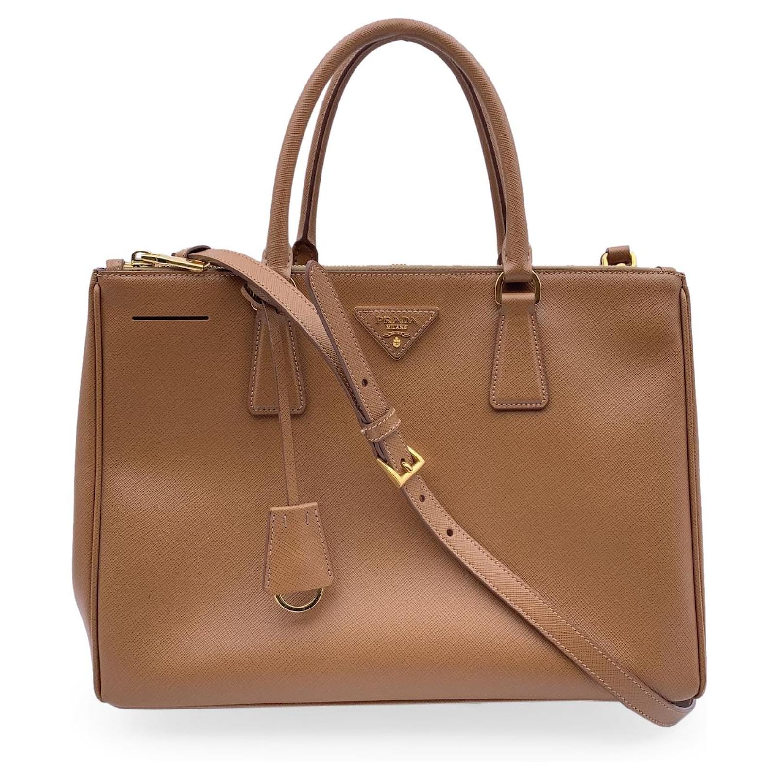 Prada Tan Beige Saffiano Leather Galleria Tote Satchel Bag ref