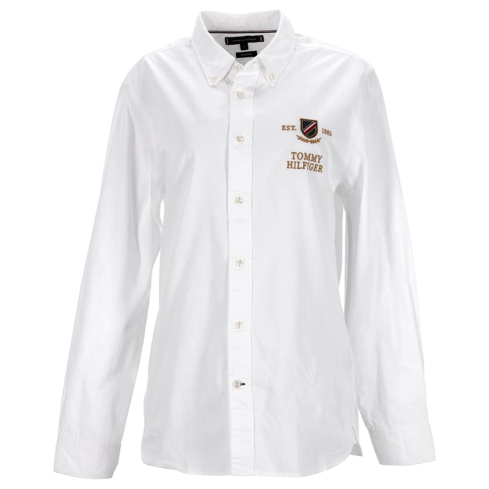 Tommy Hilfiger Camisa vaquera de corte regular con escudo bordado para hombre Blanco Algodon ref.1178814 Joli Closet