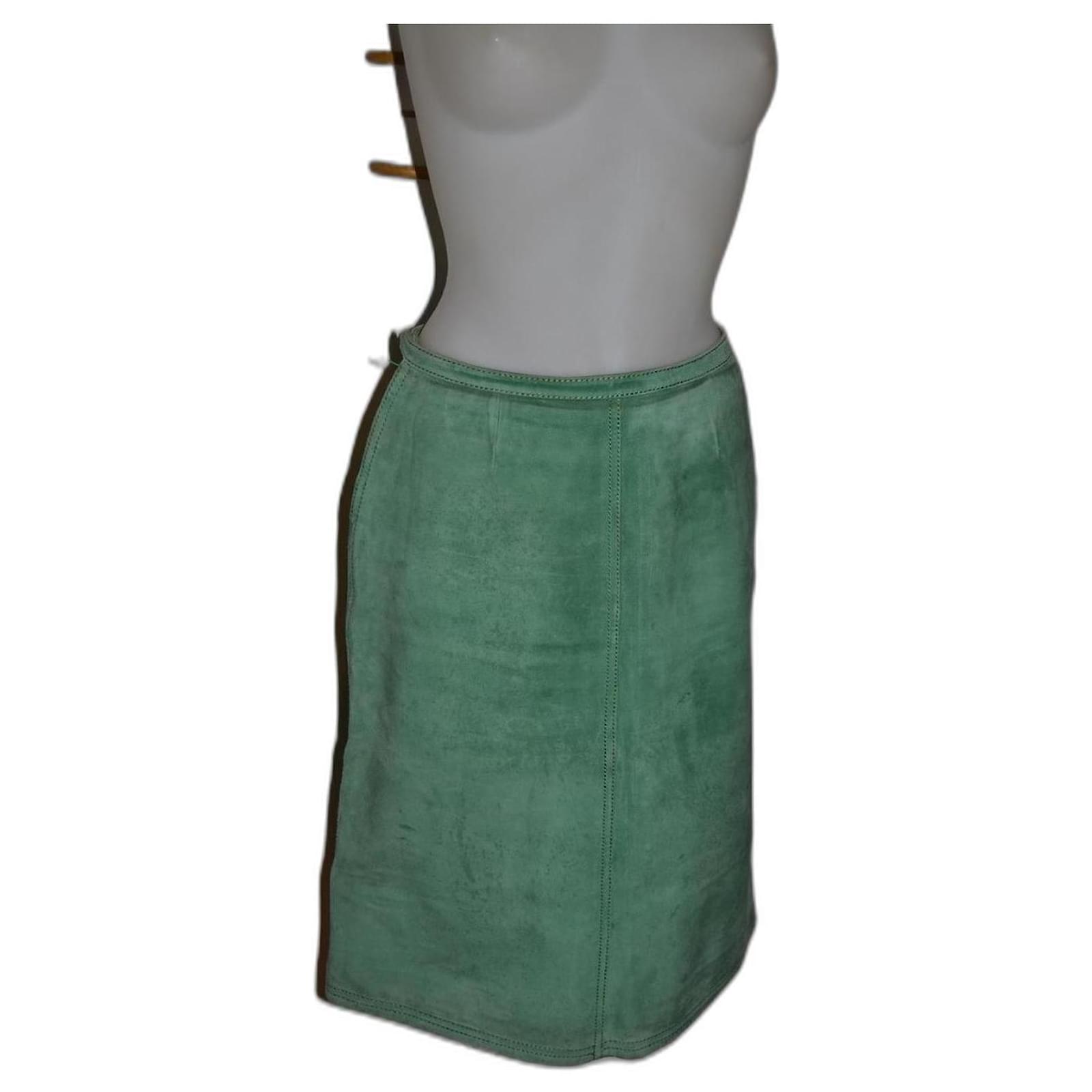 Green lambskin leather skirt best sale