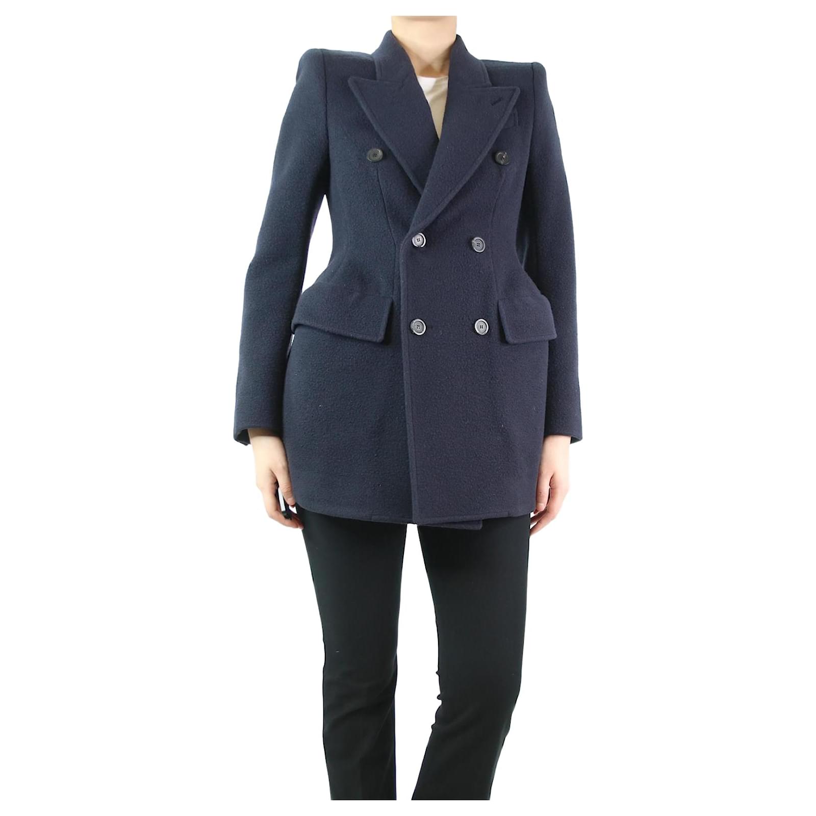 Balenciaga Manteau en laine boutonnage doubl bleu marine