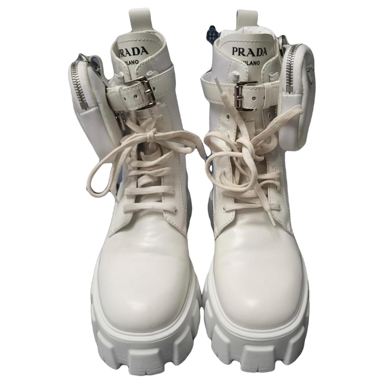Monolith Leather Prada Monolith Boots White PRADA Monolith Boots