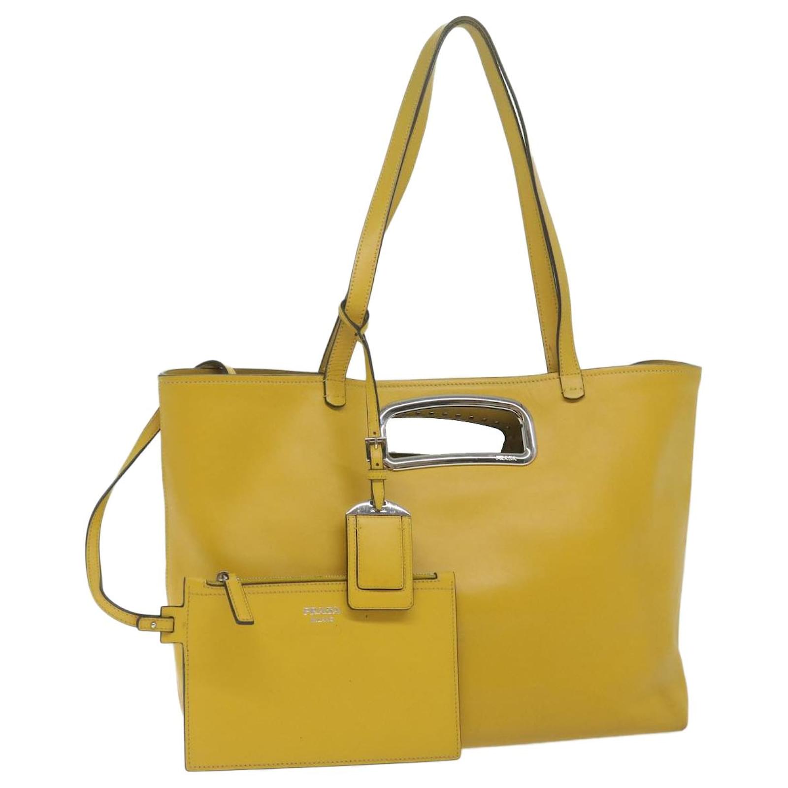 Prada Cleo Brushed Leather Shoulder Bag In Yellow | ModeSens