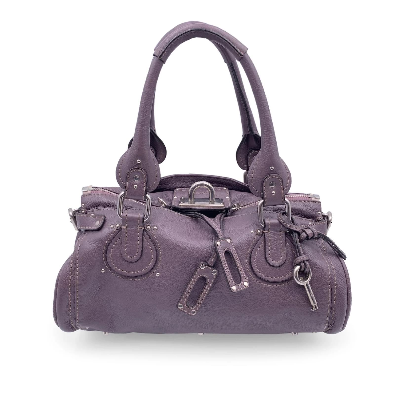 Chloé Purple Leather Paddington Tote Medium Satchel Handbag Bag