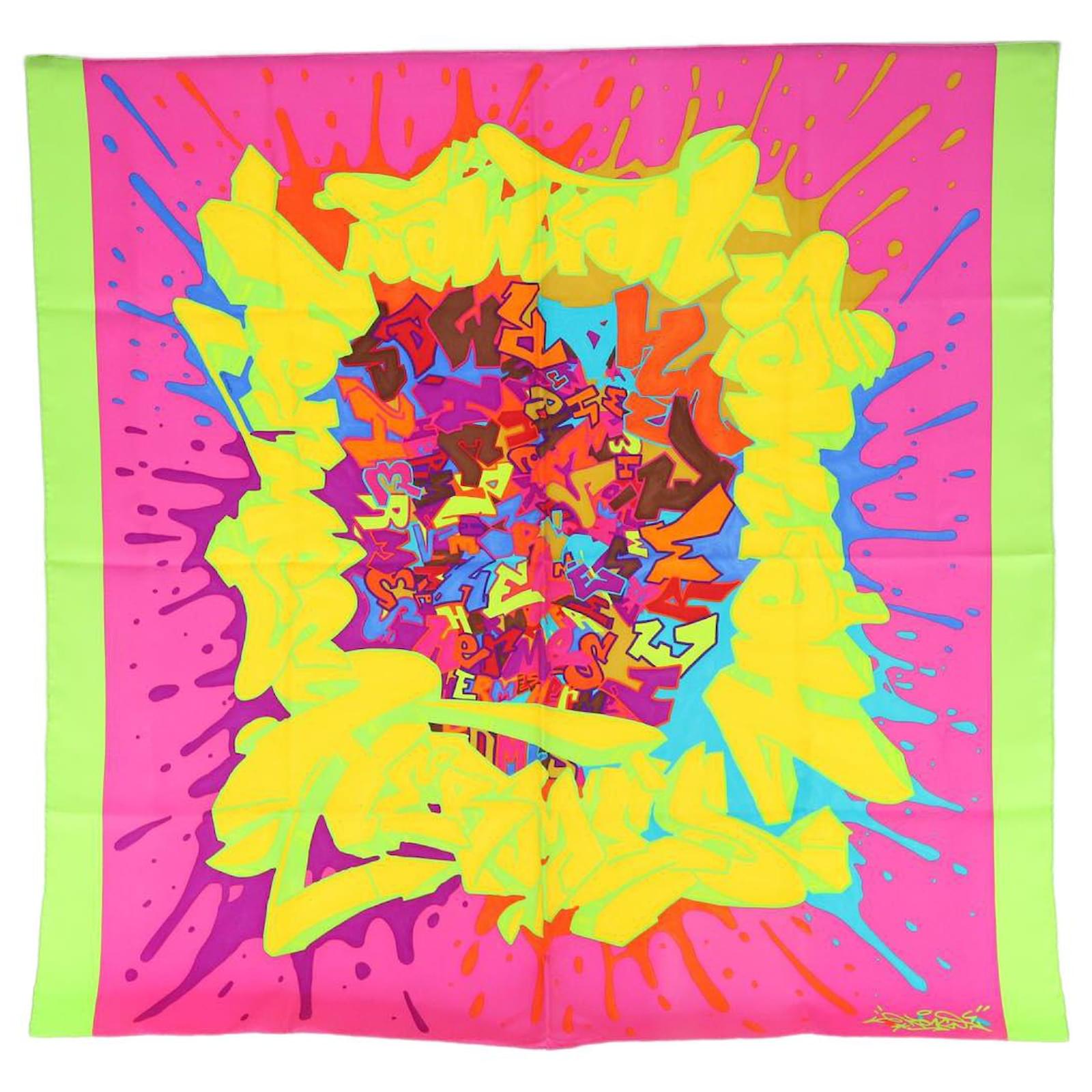 アート・デザイン・音楽 Hermes Hermès HERMES CARRE 90 Graffiti Scarf Silk Multicolor Auth
