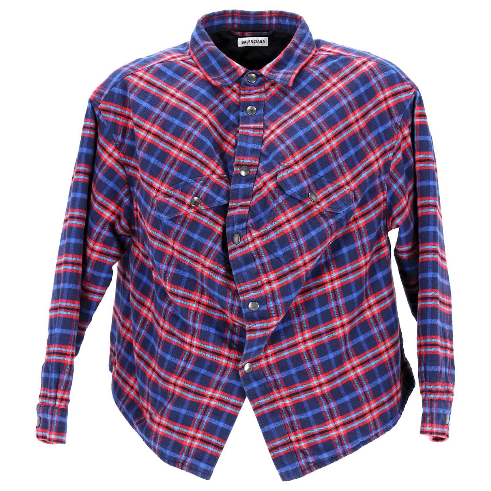 【美品】BALENCIAGA 20SS SWING CANADIAN SHIRT Balenciaga Swing Canadian Plaid Shirt Jacket In Blue Cotton