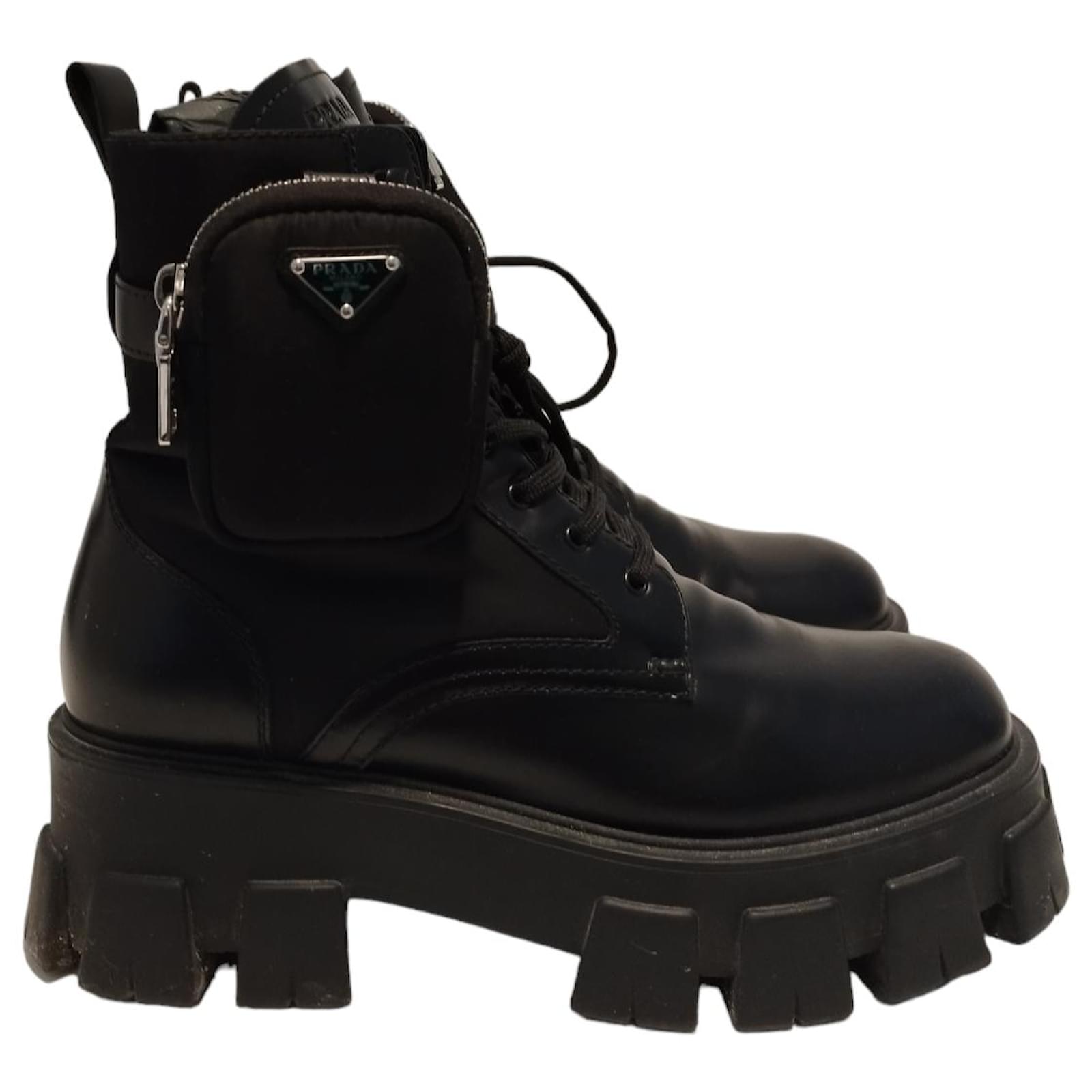 Prada Monolith boots in black leather and nylon ref.1192380