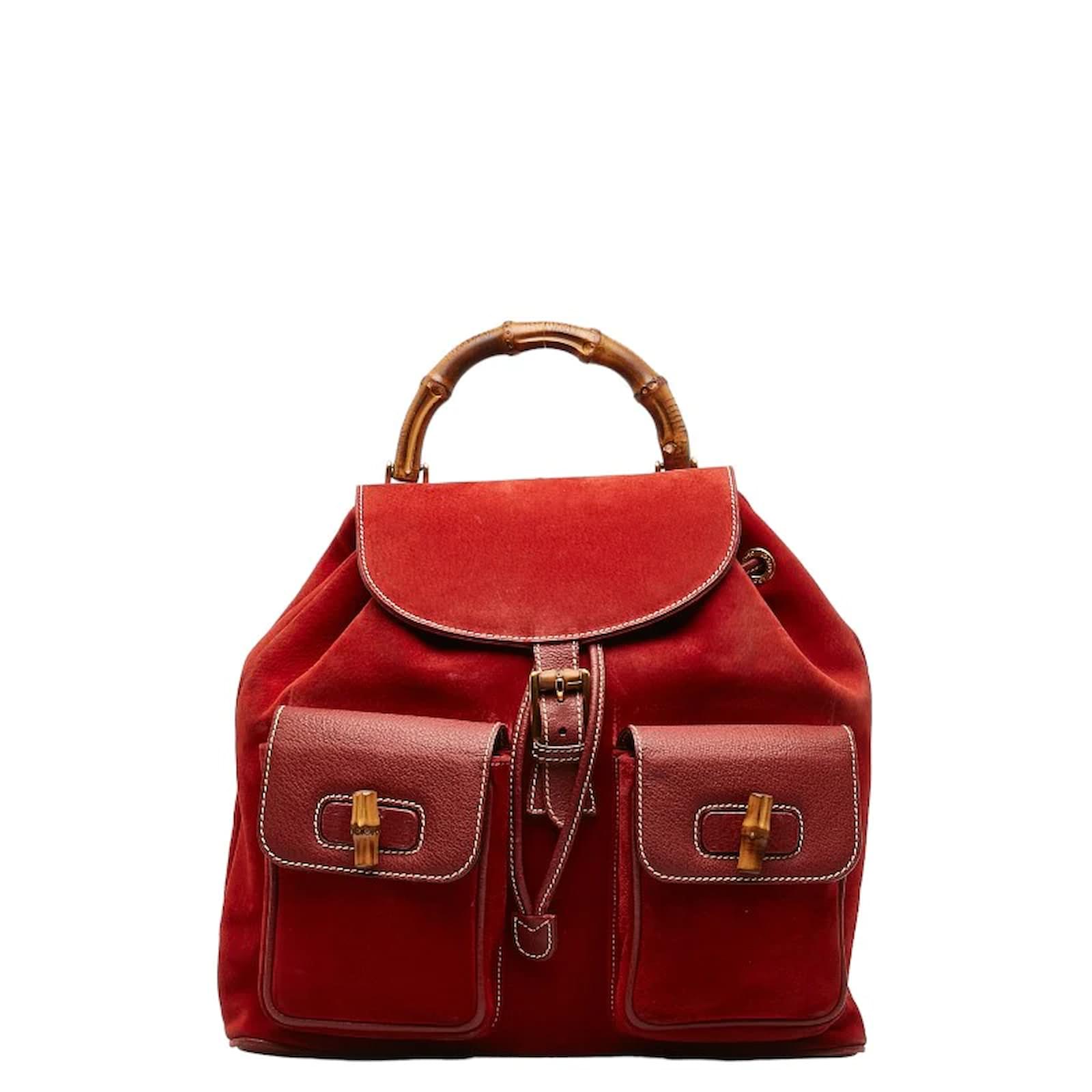 Gucci Suede Leather Bamboo Backpack 003580016 Red in Very Good Condition ref.1193438 Joli Closet