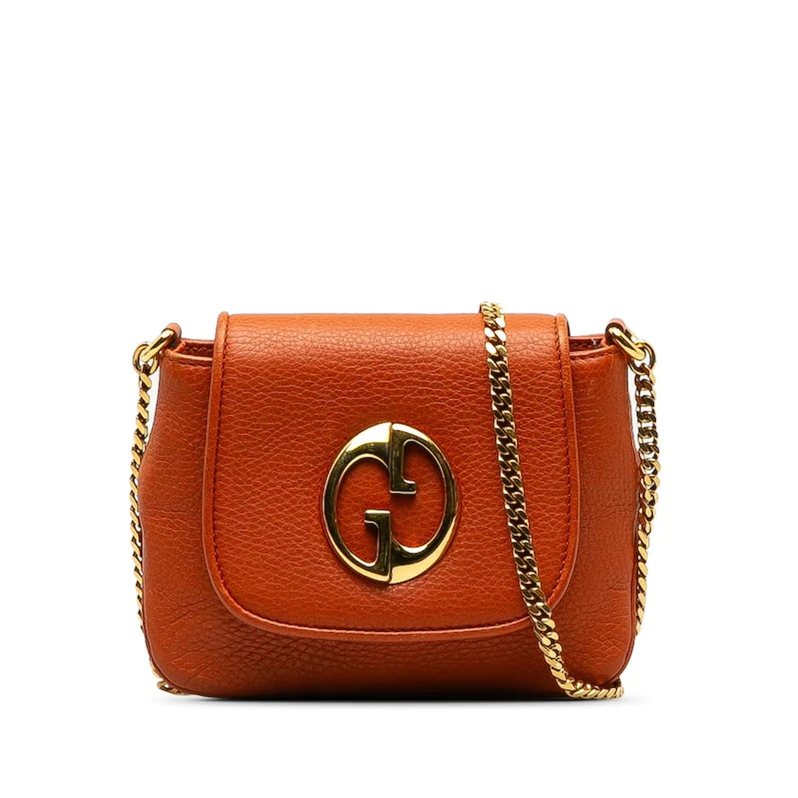 Gucci 1973 Chain Shoulder Bag 251821 Orange Leather Pony