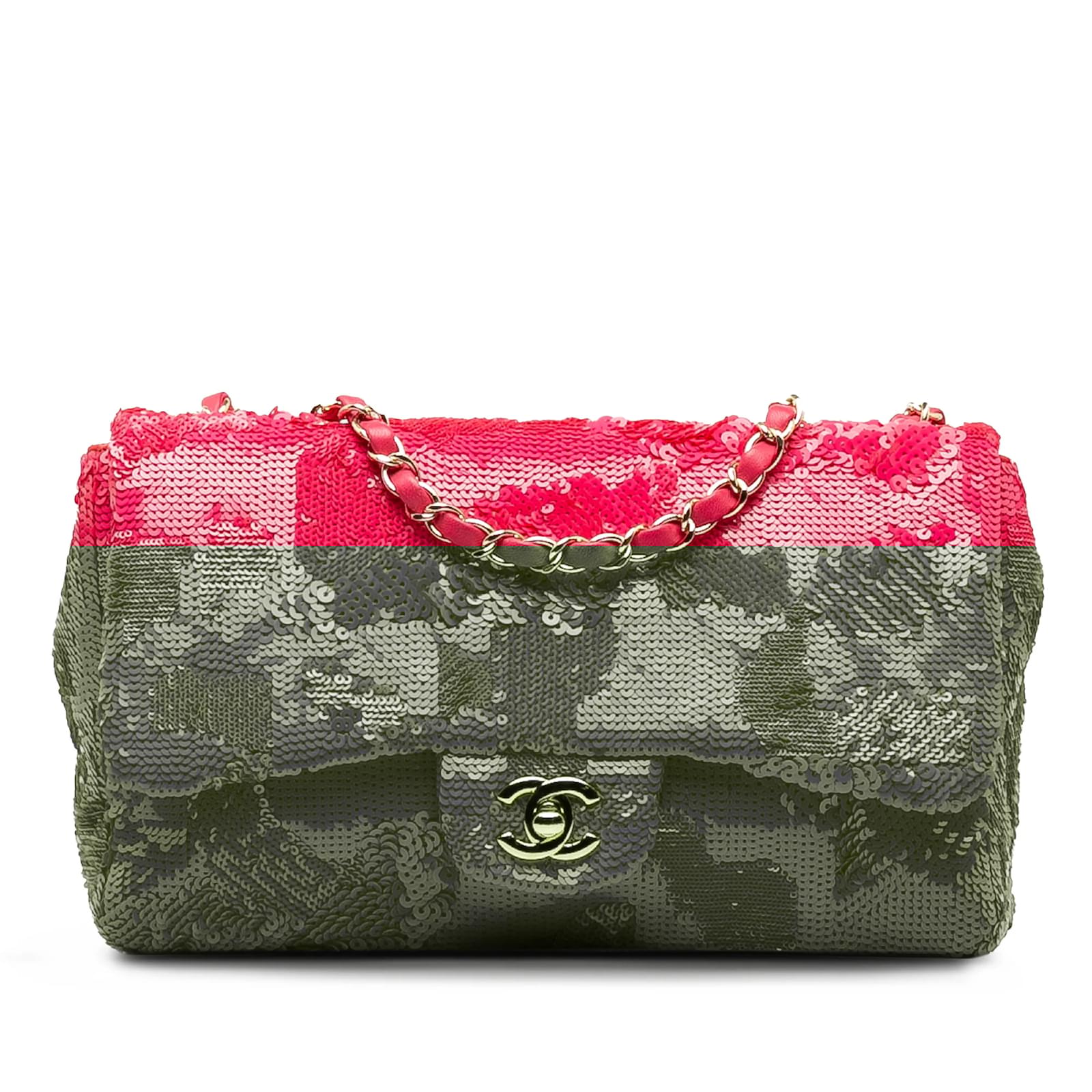 Bolso rosa con solapa y lentejuelas pequeñas de Chanel Cuero ref