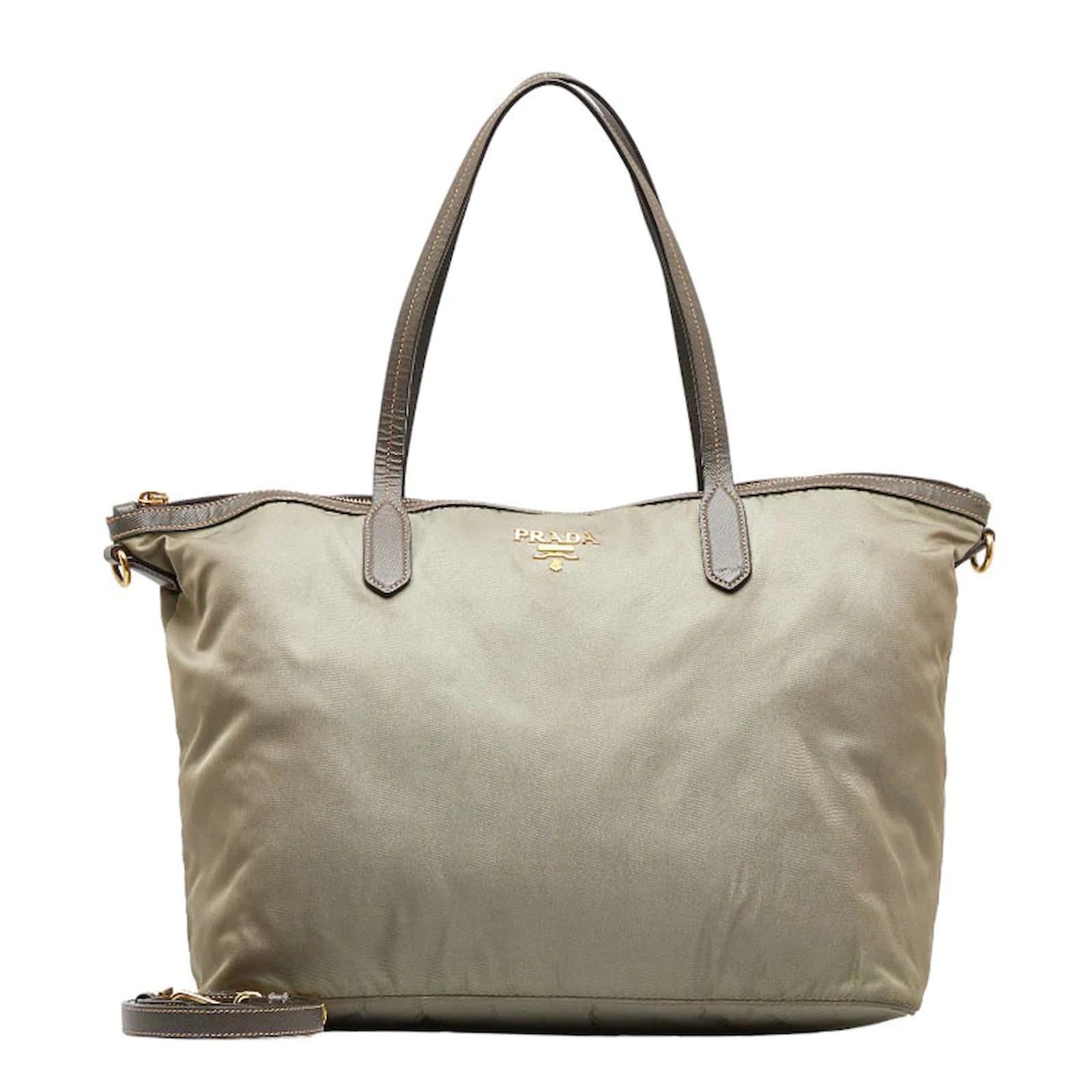 Prada Saffiano Trimmed Tessuto Tote Bag Canvas Tote Bag in Good