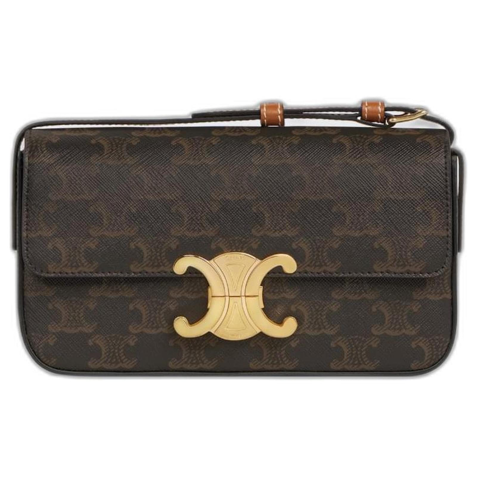 Celine Claude Triomphe Metal Macadam Pattern One Shoulder Bag 194142CUZ.04LU Brown