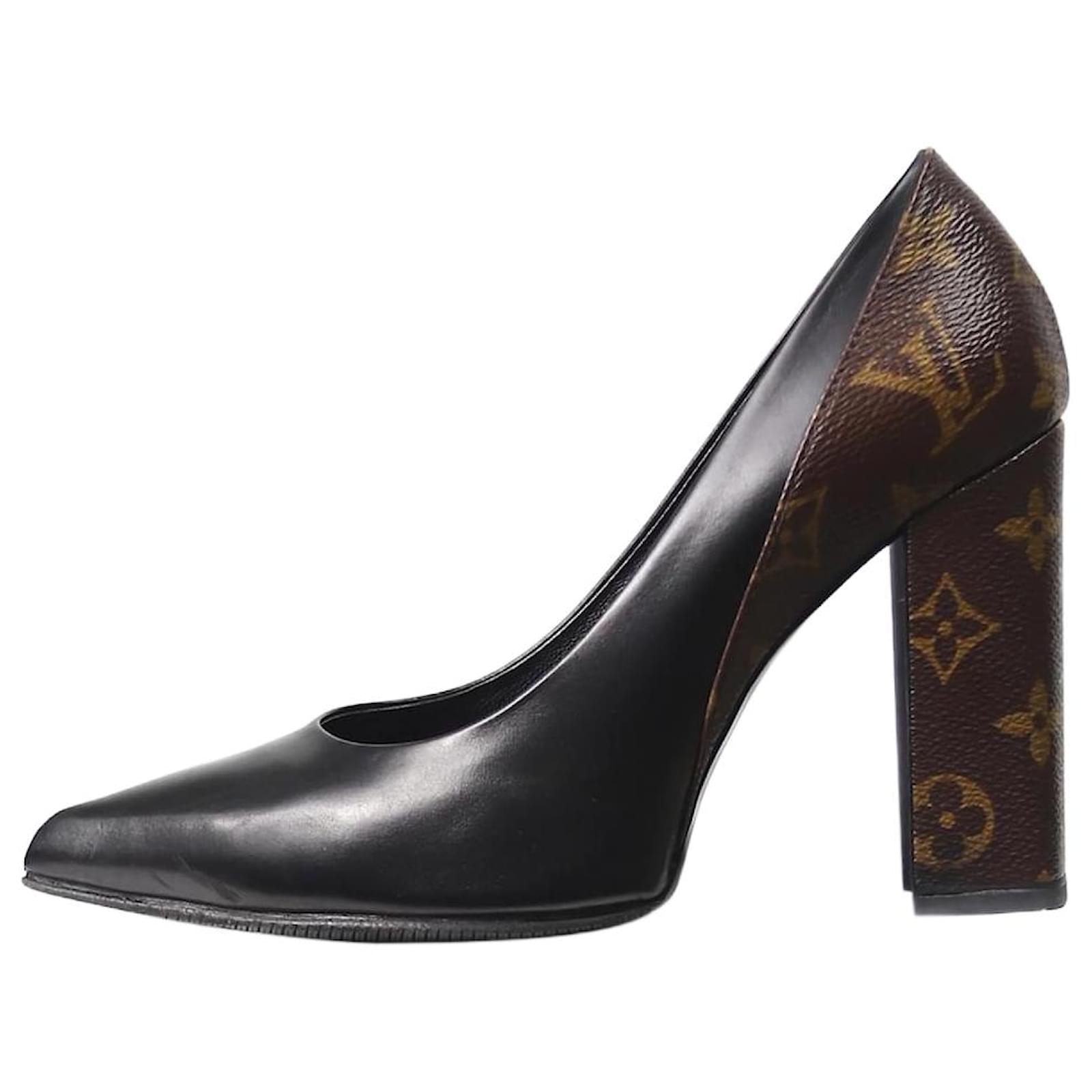 Louis Vuitton Black monogram block heels size EU 37 Leather ref