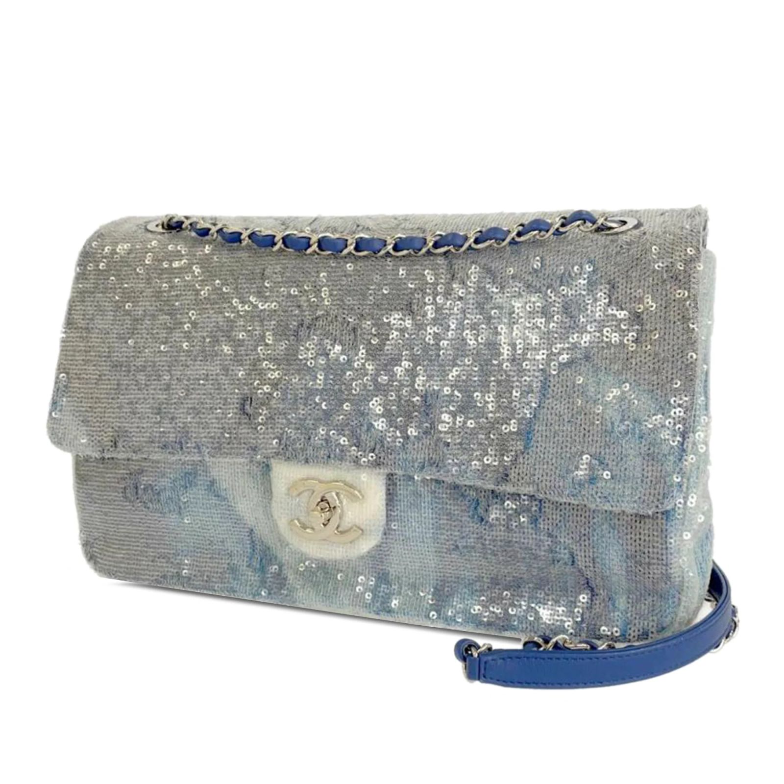 Blue Chanel Large Waterfall Sequin Single Flap Crossbody Bag