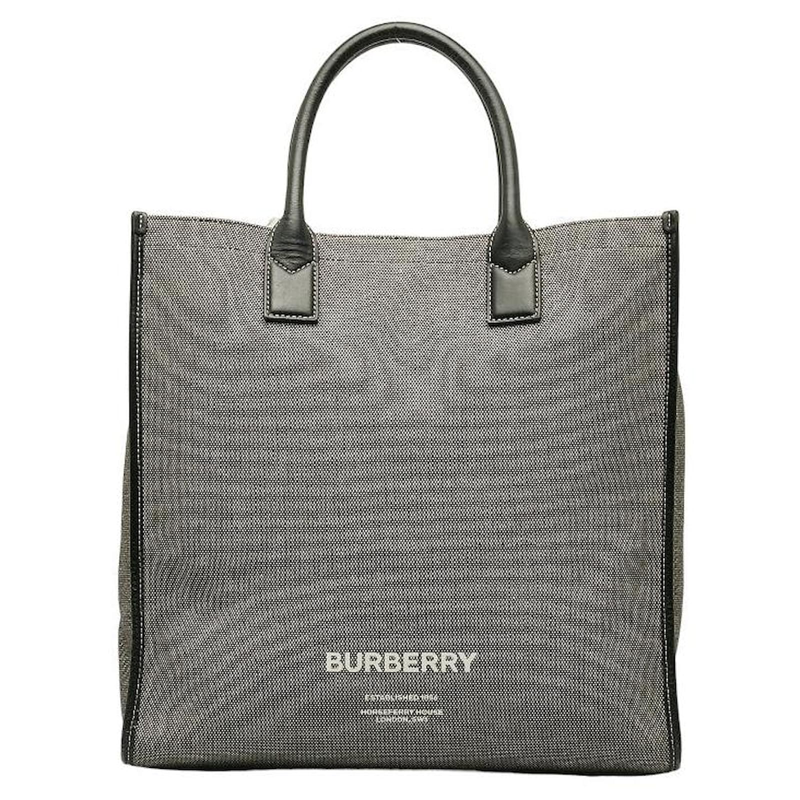 Burberry Bolso tote de lona con logo ribeteado en cuero 8050814 en buen estado Negro Lienzo ref.1213834 Joli Closet