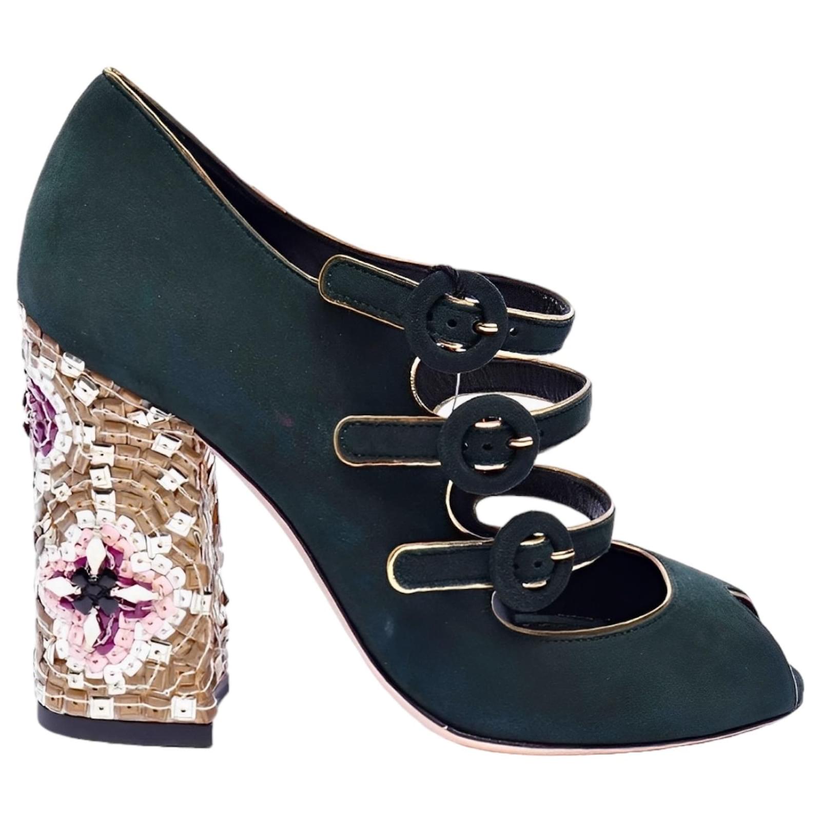Dolce & Gabbana Green Leather Slides Sandals Beachwear Shoes main image 1