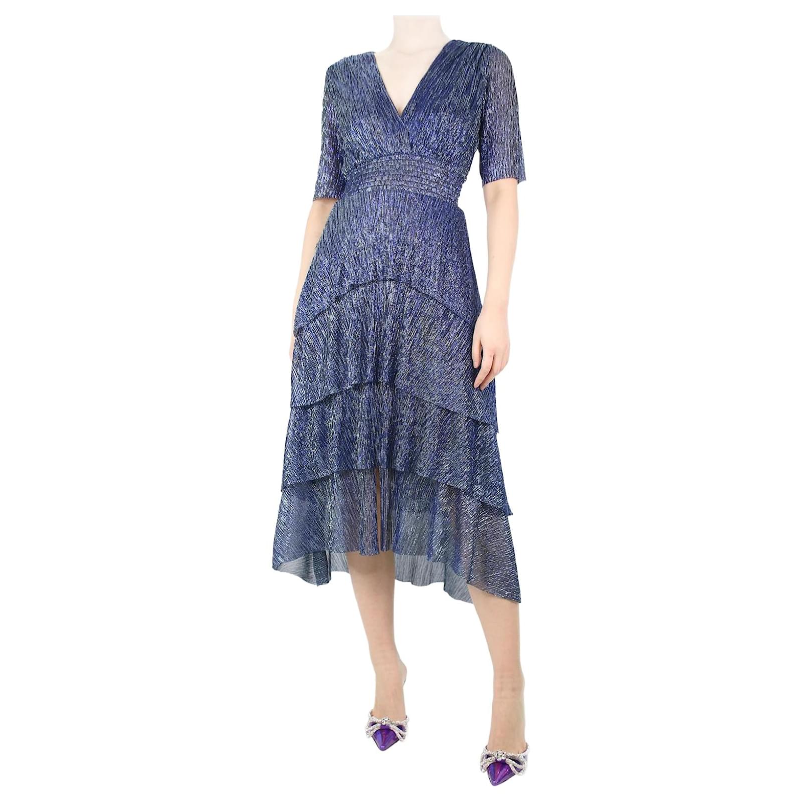 Robe Maje Lurex Maje Robe à Volants En Lurex Bleu Taille UK