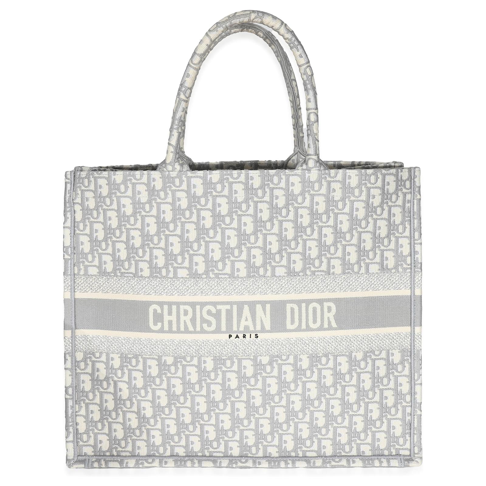 Christian Dior Ecru Gray Dior Oblique Embroidery Large Dior Book Tote ...