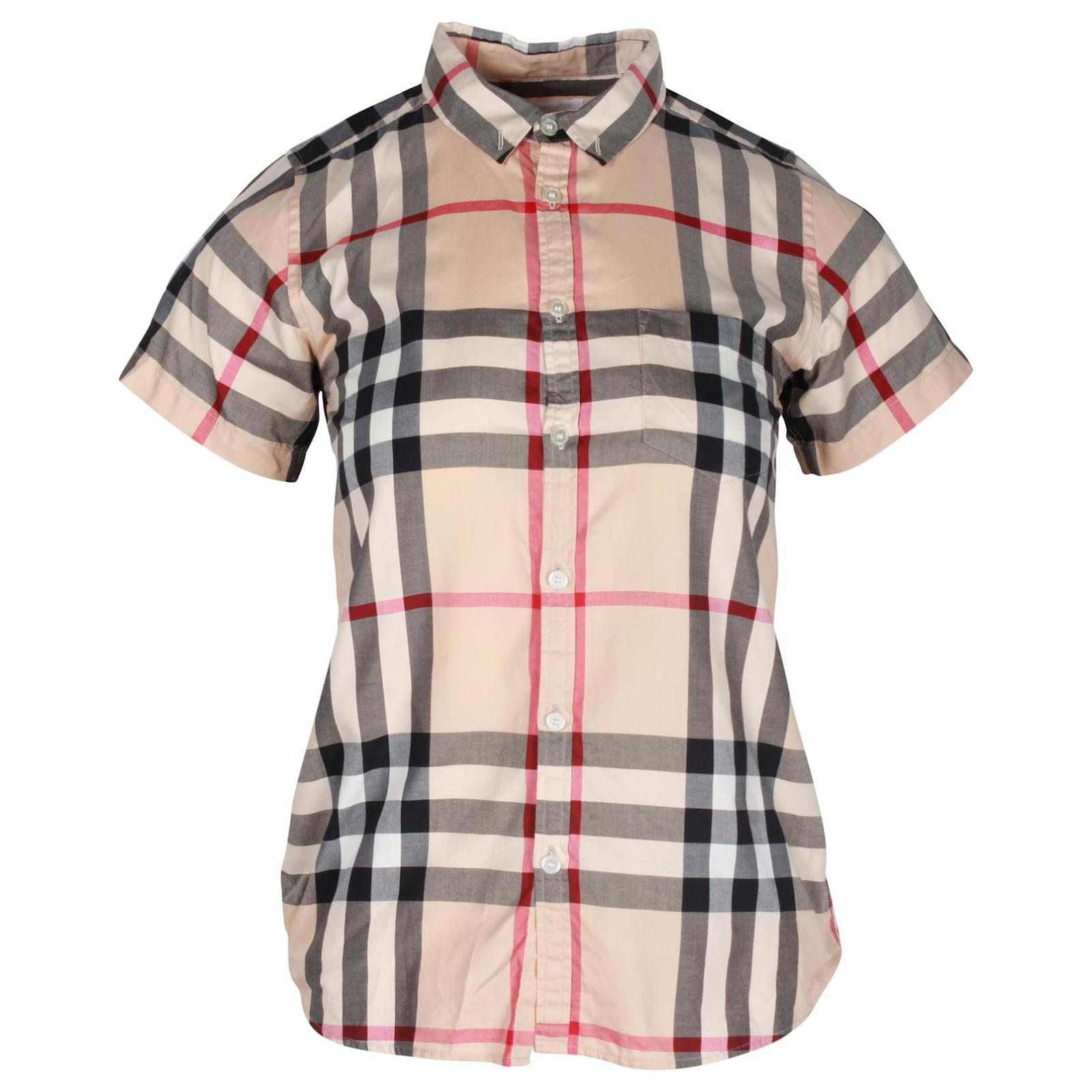 Camicia Burberry a maniche corte a quadri in cotone Beige Marrone