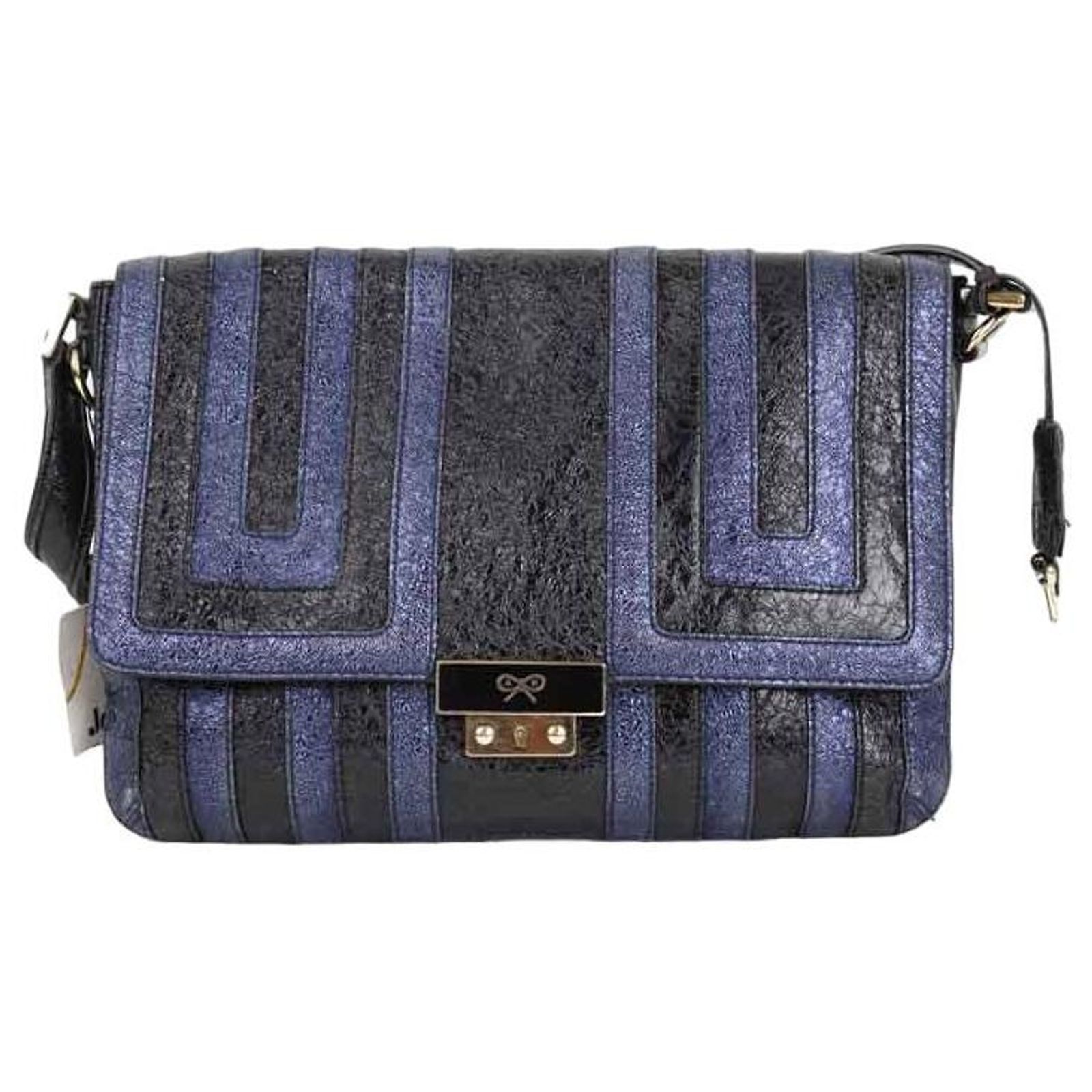 Anya Hindmarch Navy and Teal Bag ANYA HINDMARCH Wilson textured-leather and suede tote | NET  main image 2