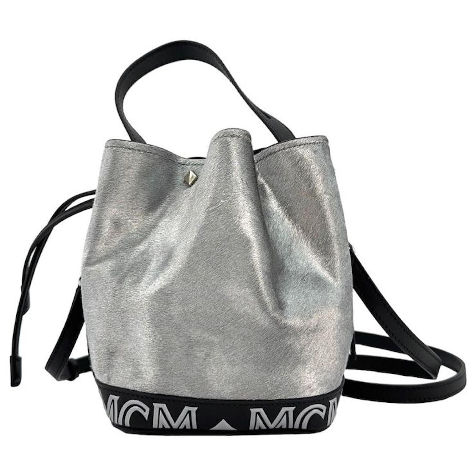 Bucket Bag Mcm Silber Tasche MCM Studded Metallic Effekt Calf Hair
