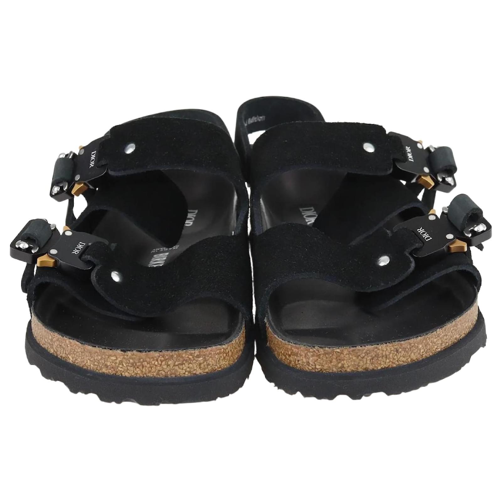 Dior x Birkenstock Black Milano Flat Sandals Leather ref.1229178