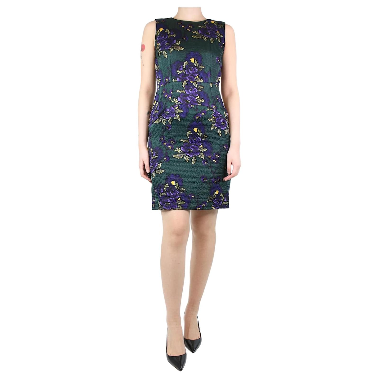 Marni Green sleeveless floral-printed wool-blend dress size UK