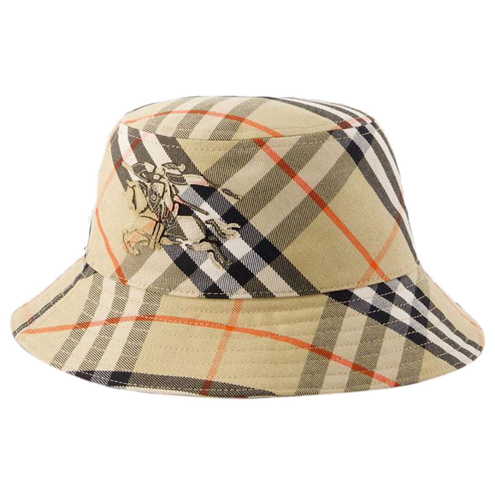 Burberry Beige Check Cotton Blend Beach Hat