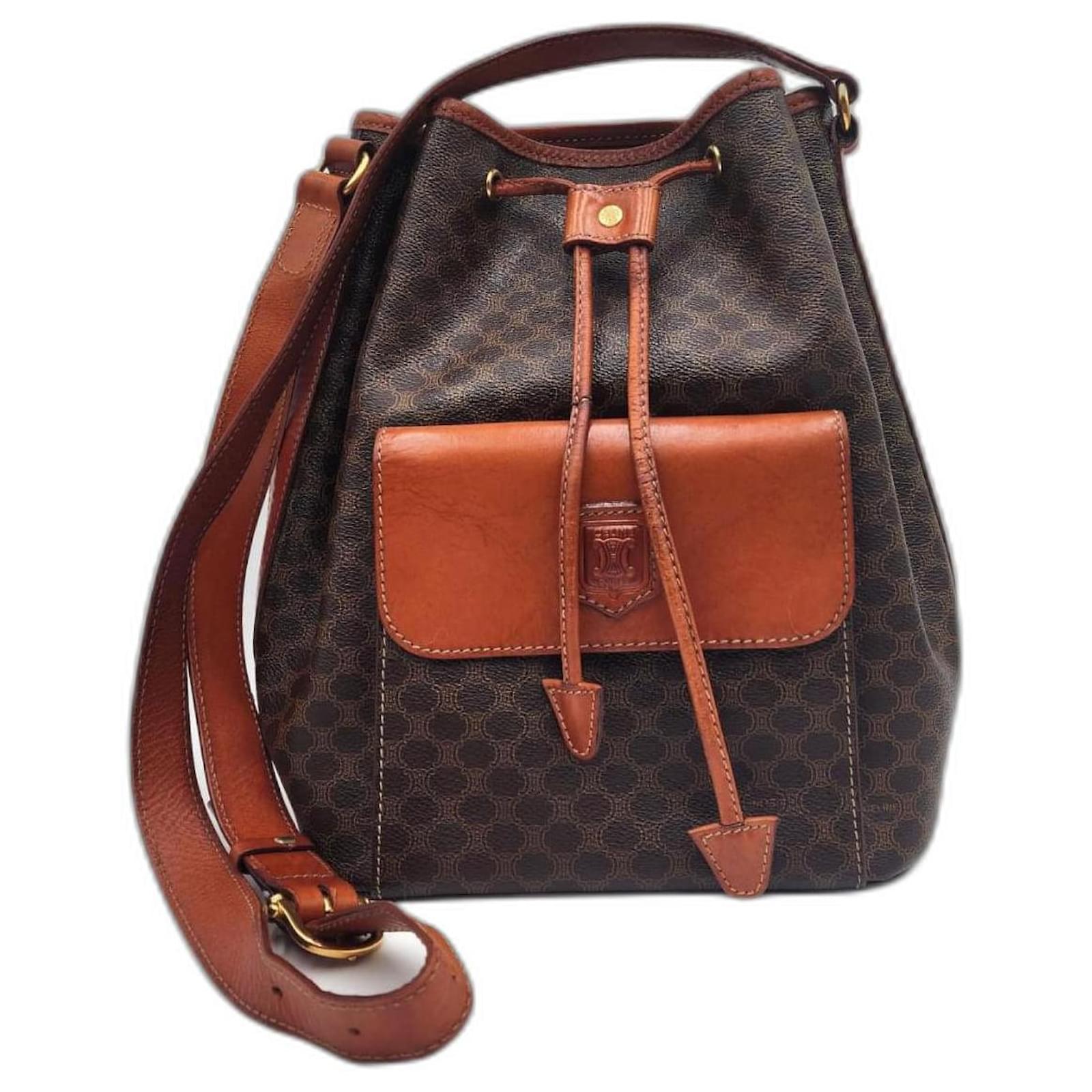 Céline Celine Sac Seau Bucket Drawstring Bag Brown Cloth ref
