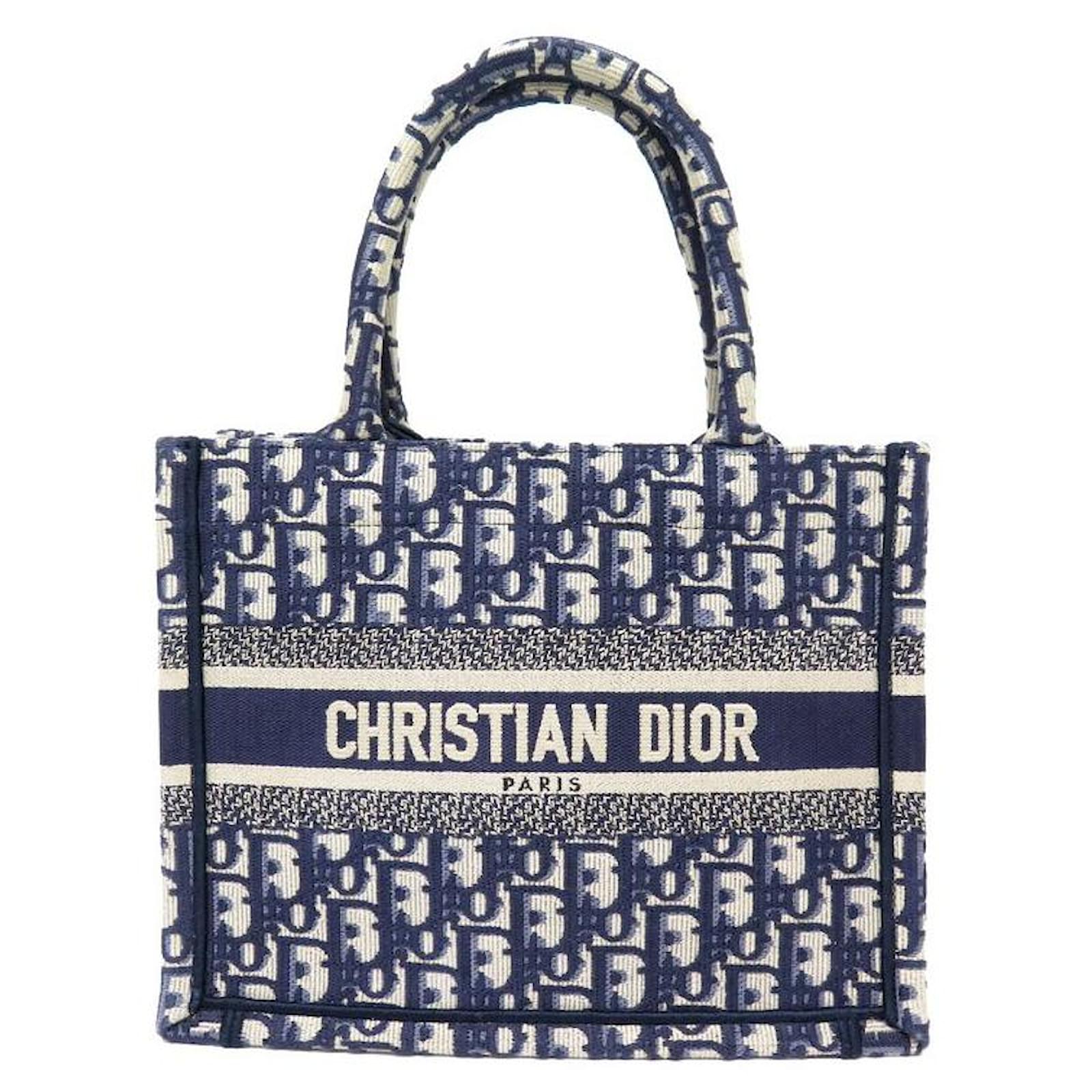 NEW CHRISTIAN DIOR BOOK TOTE OBLIQUE CANVAS HANDBAG BLUE SMALL
