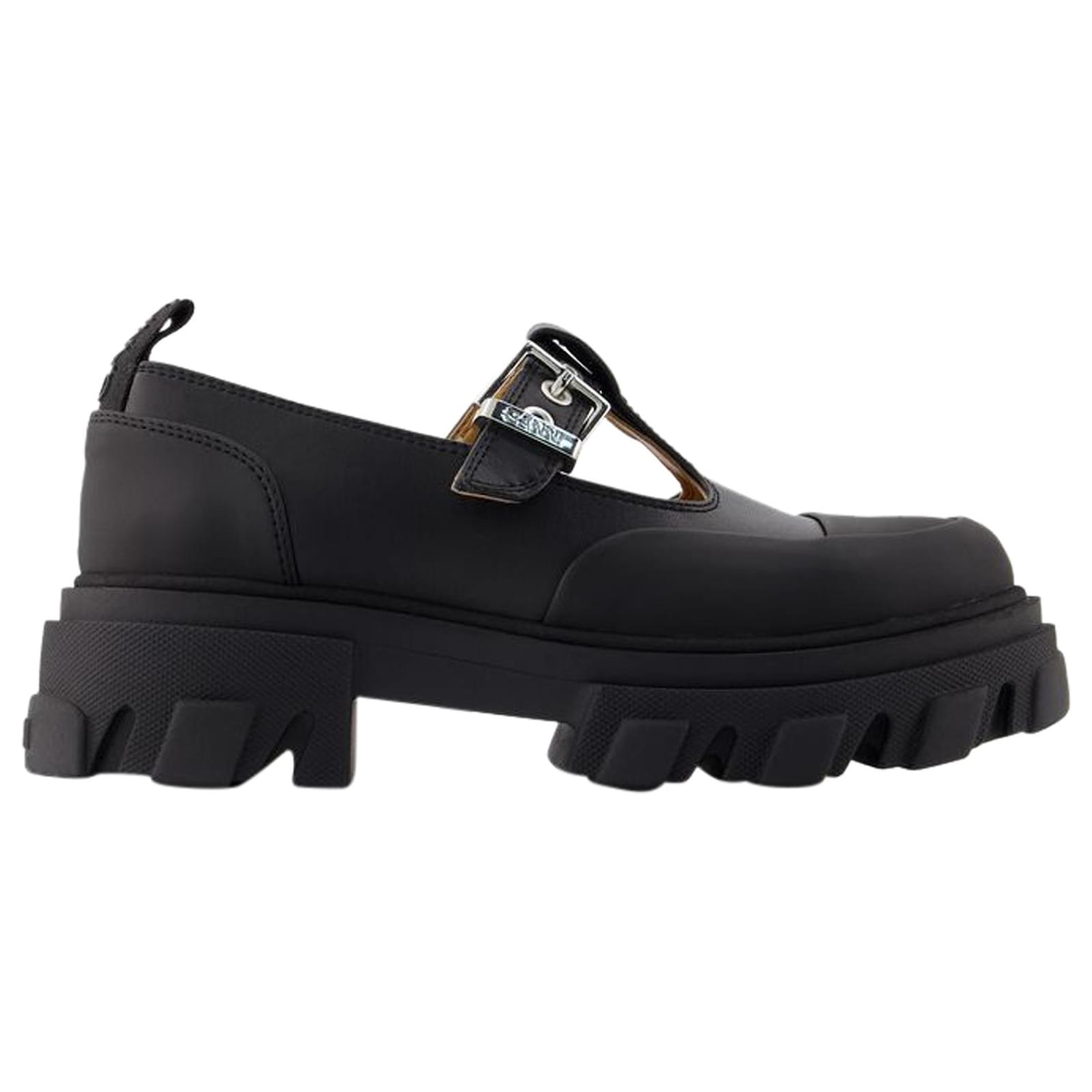フラットシューズ Cleated Mary Jane Loafers - Ganni - Synthetic Leather - Blac Black Cleated Mary Jane Loafers by GANNI on Sale