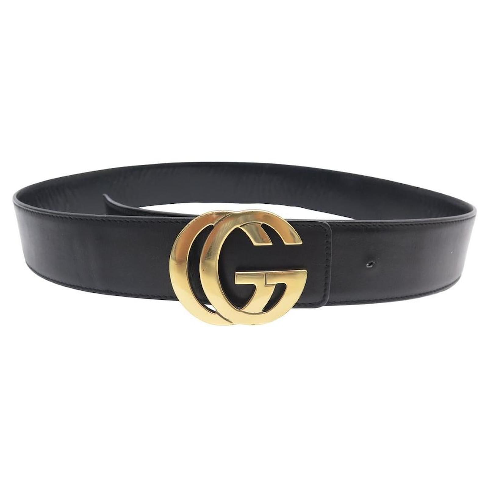 GUCCI GG BUCKLE BELT 212956 GOLDEN SIZE 75 BLACK LEATHER
