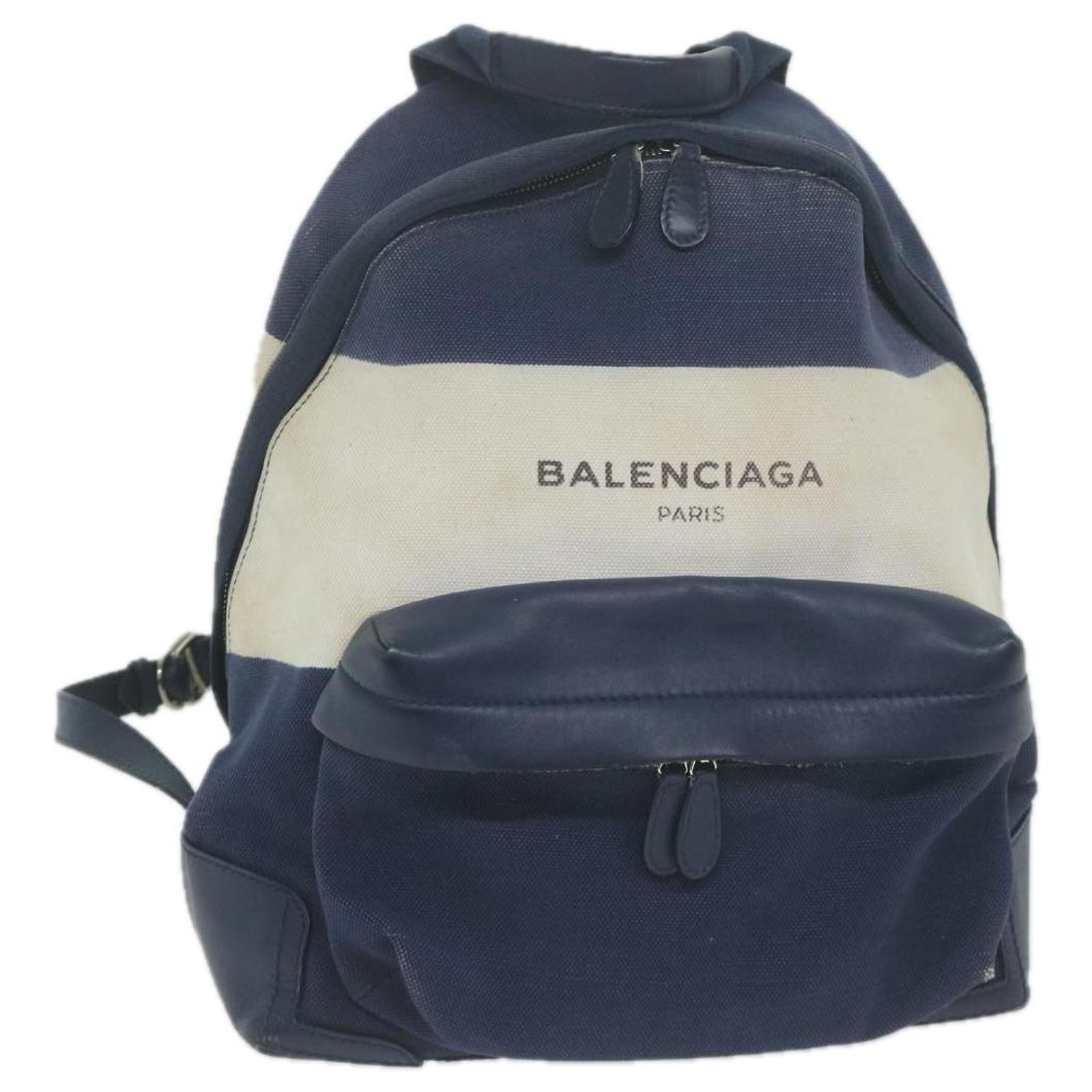BALENCIAGA Backpack Canvas White Navy 409010 Auth bs11904 