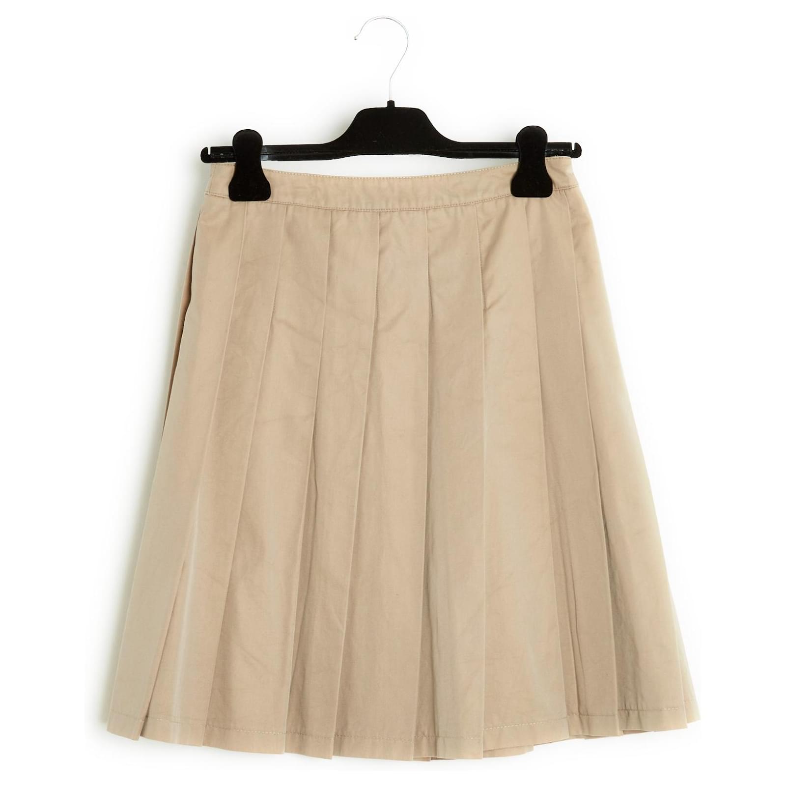 Miu Miu Beige Gabardine Pleated skirt FR34/36 Cotton ref