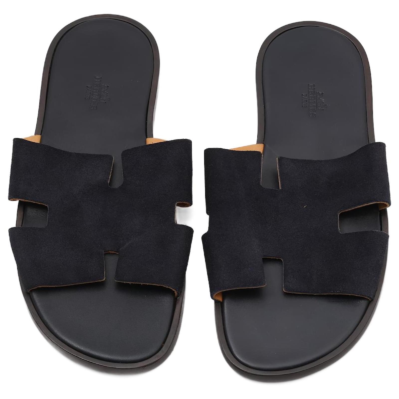 Hermes Navy Blue Suede Izmir Sandals Size 43