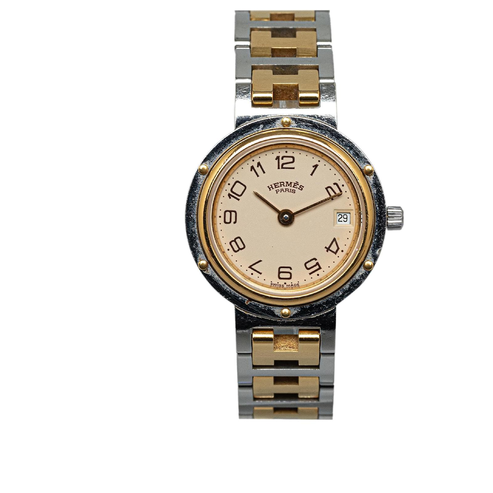 Hermès Watch Black Leather Silver