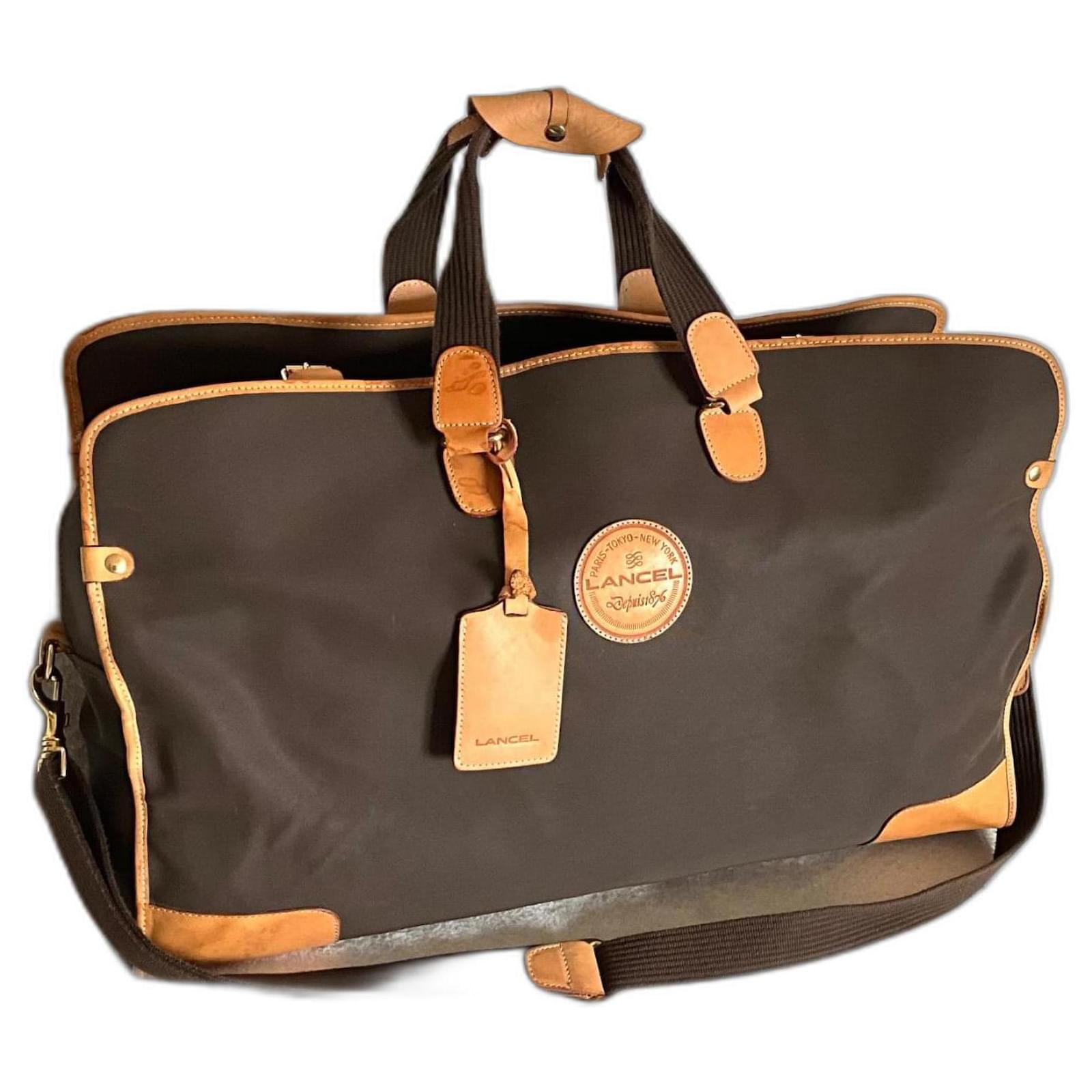 Lancel Sacs de voyage Cuir Toile Marron foncé Camel