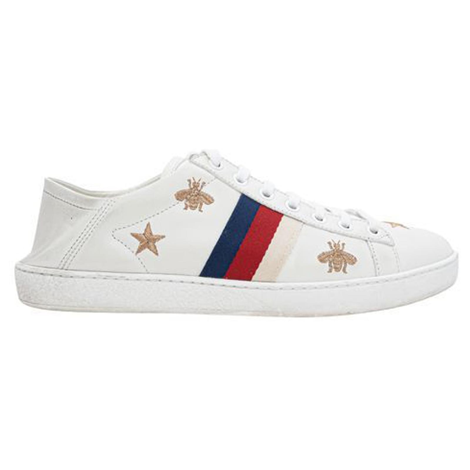 Gucci Embroidered Stars and Bees Ace Sneakers White ref.1257861 Joli Closet