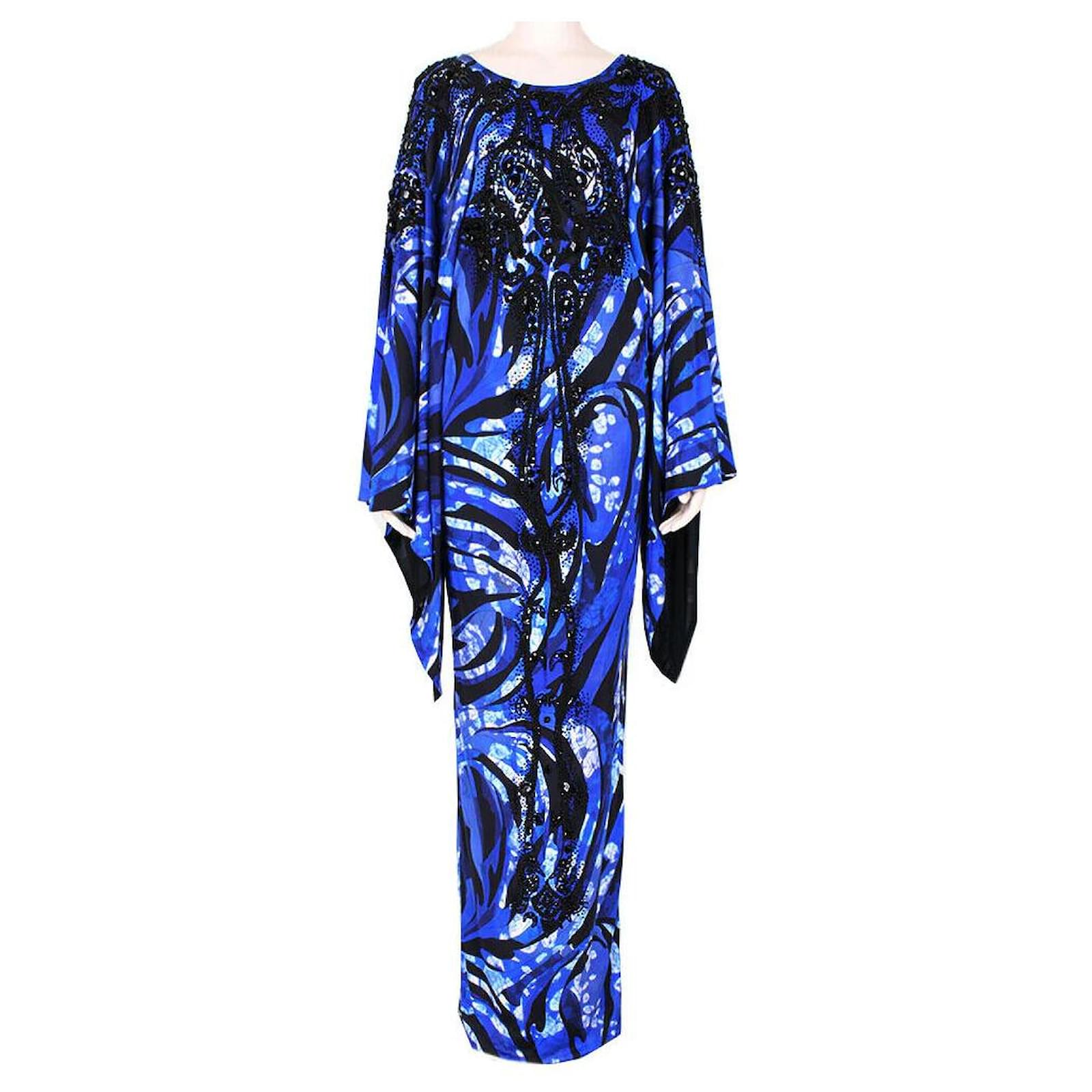 Emilio Pucci Exquisitely Beaded Maxi Dress Blue Silk ref