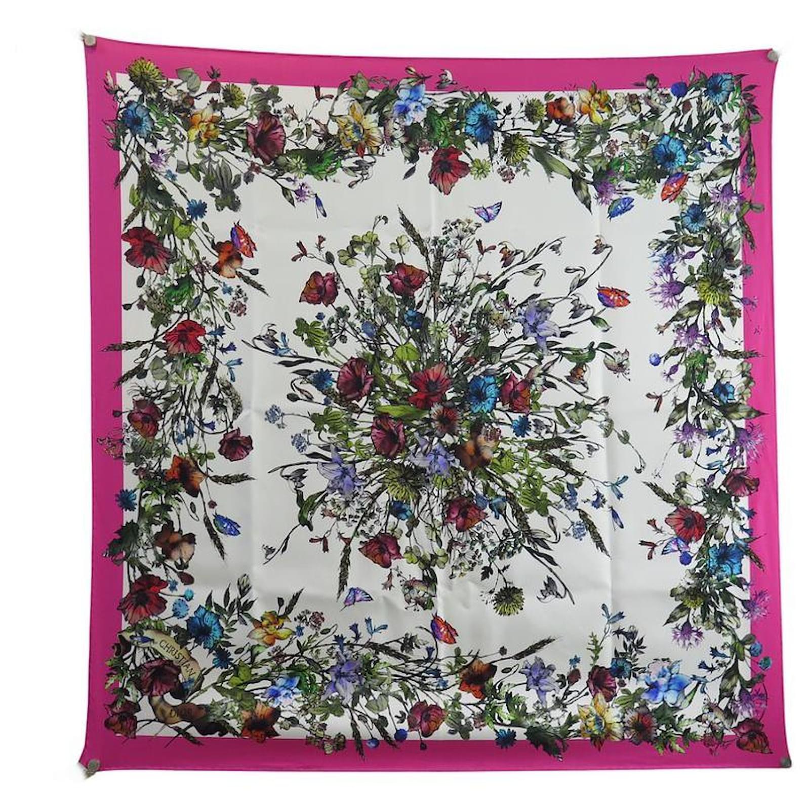 ☆Dior☆Millefiori 90 スクエアスカーフ☆ Millefiori 90 Square Scarf Ivory and Pink Multicolor Silk