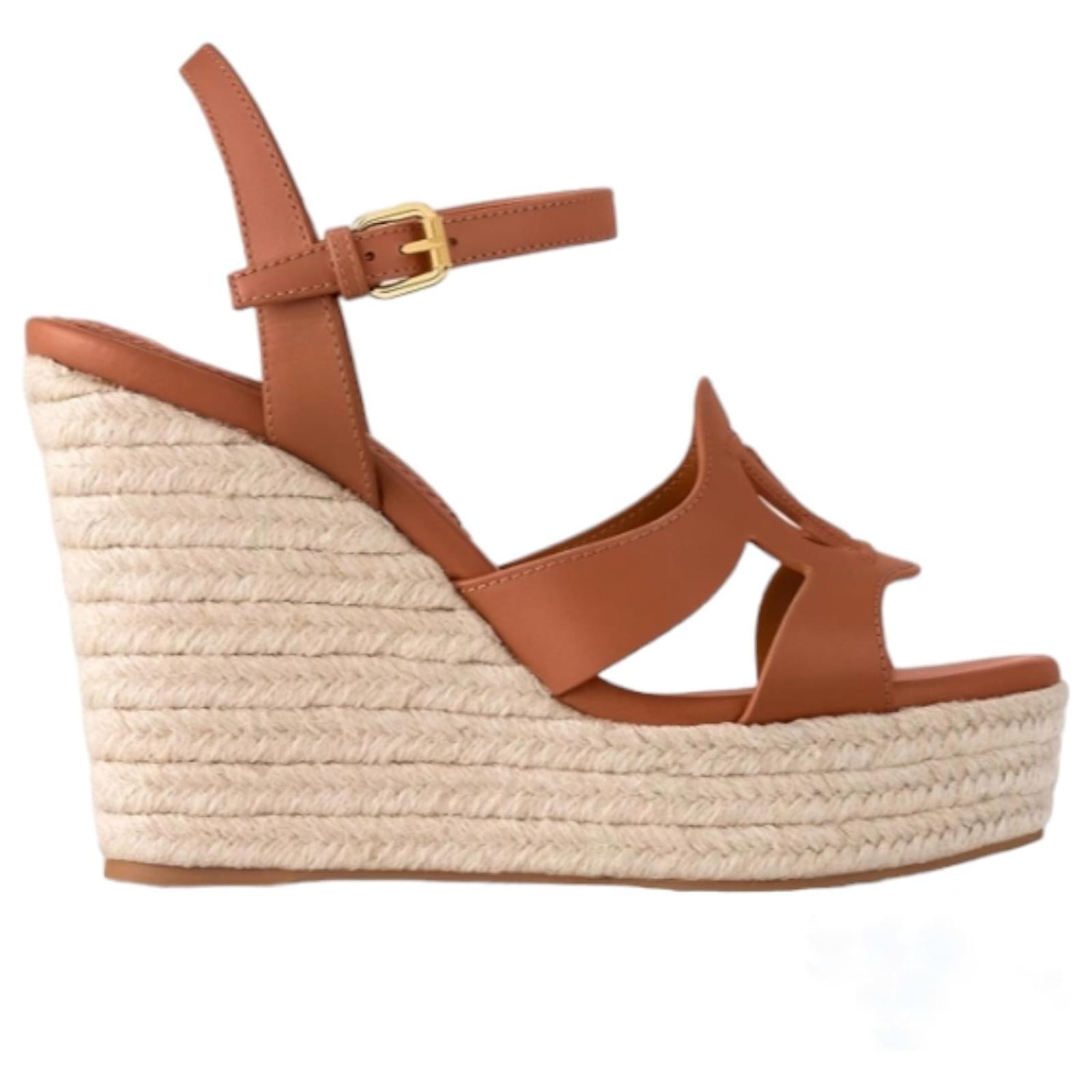 Louis Vuitton LV Isola Wedge Sandals Brown Leather