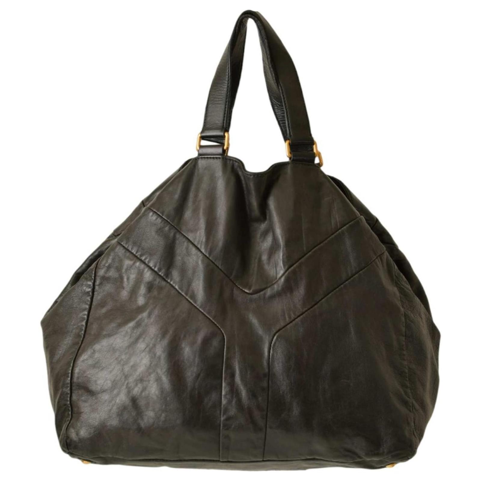 Yves Saint Laurent YSL Black Leather Large Double Y bag Tote Handbag