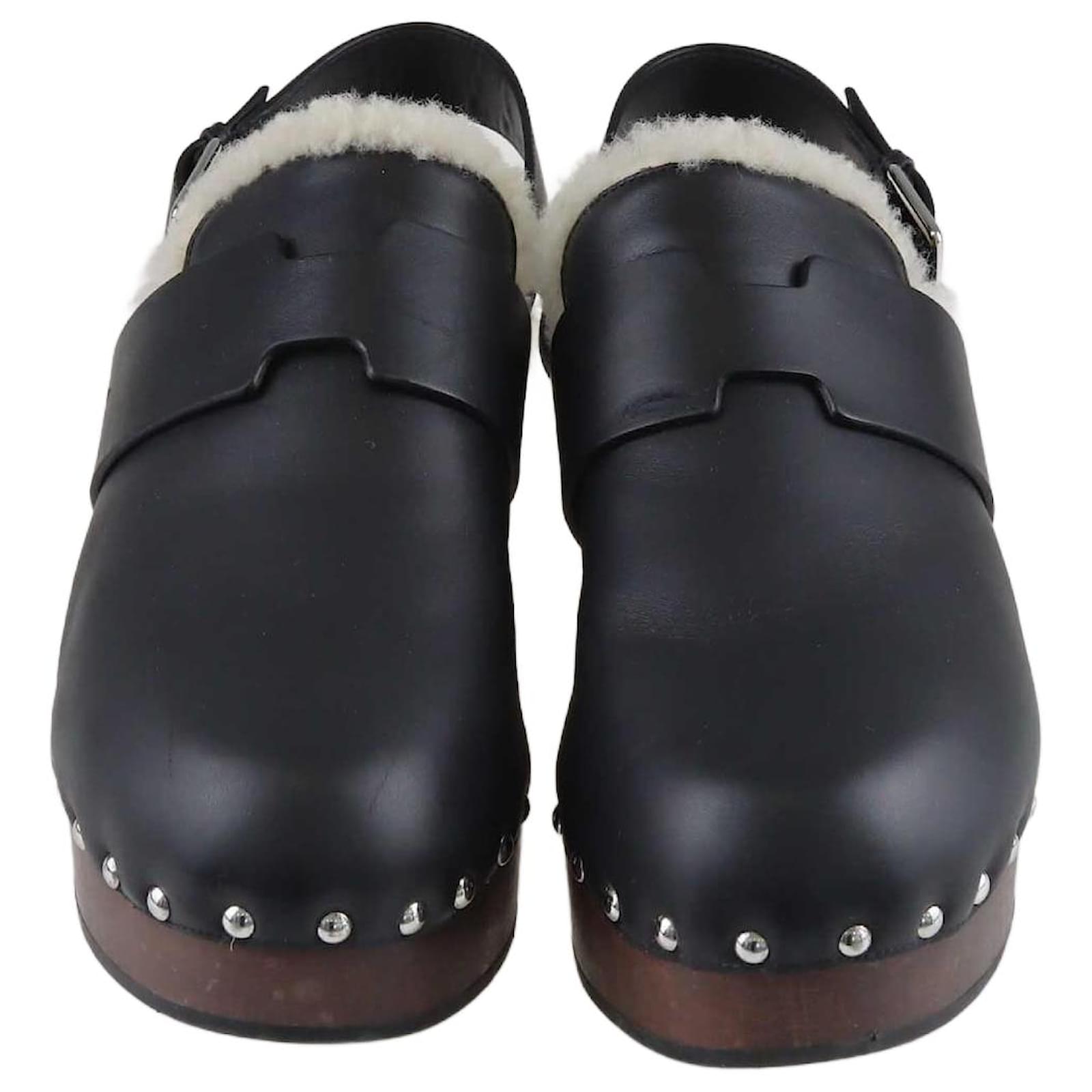 Hermès Hermes Black Leather And Shearling Hermione Mule ref